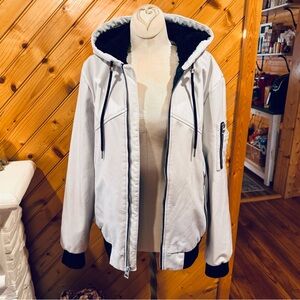 Guess Women's White Bomber Jacket with Black Details